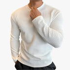 Men’s Oversized Long Sleeve Knitted Cotton-Blend T-Shirt – Breathable O-Neck Casual Streetwear Tee for Spring & Autumn White