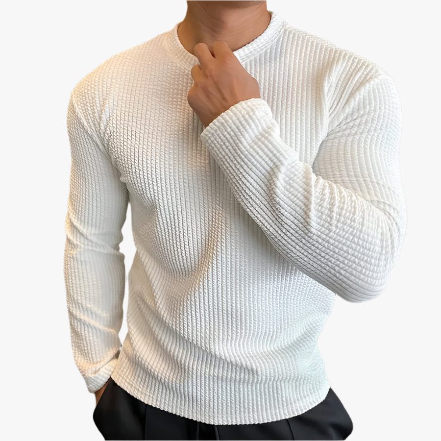 Men’s Oversized Long Sleeve Knitted Cotton-Blend T-Shirt – Breathable O-Neck Casual Streetwear Tee for Spring & Autumn White