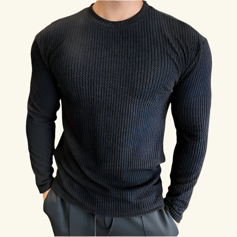 Men’s Oversized Long Sleeve Knitted Cotton-Blend T-Shirt – Breathable O-Neck Casual Streetwear Tee for Spring & Autumn Black