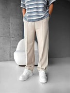 Men’s Pleated Drawstring Trousers – Wide Leg Smart Casual Chinos for Everyday Comfort
