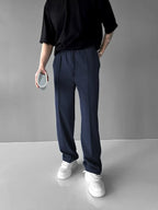 Men’s Pleated Drawstring Trousers – Wide Leg Smart Casual Chinos for Everyday Comfort