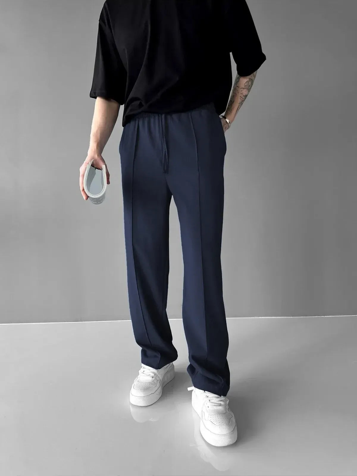 Men’s Pleated Drawstring Trousers – Wide Leg Smart Casual Chinos for Everyday Comfort