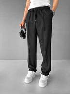 Men’s Pleated Drawstring Trousers – Wide Leg Smart Casual Chinos for Everyday Comfort Black