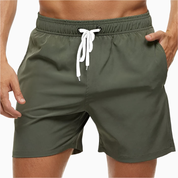 Men's Quick-Dry Swim Shorts – Lightweight, Comfortable Beachwear with Drawstring Waist Khaki