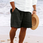 Men's Relaxed Fit Cotton Linen Blend Shorts with Drawstring Waist & Pockets Black