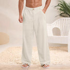Men's Relaxed Fit Cotton Linen Blend Trousers with Elastic Waist for Summer Light grey