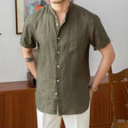 Men's Relaxed Fit Linen Shirt - Long Sleeve Mandarin Collar Casual Wear for Summer