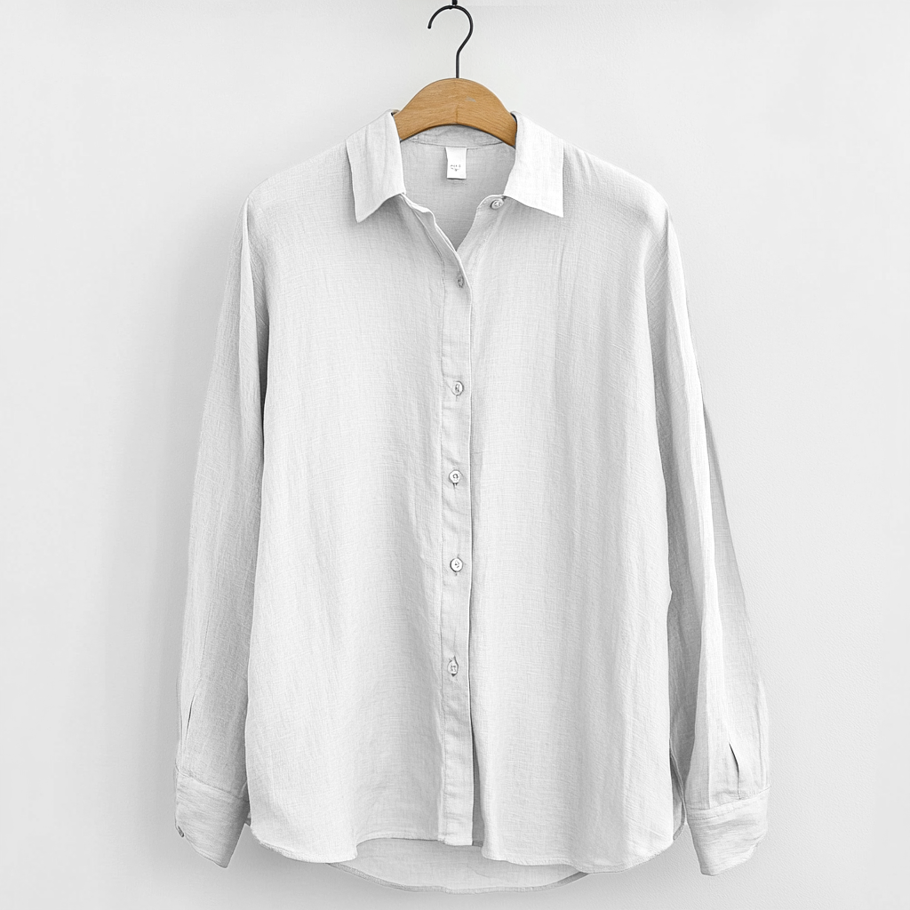 Men's Relaxed Fit Long Sleeve Linen Shirt - Breathable Casual Wear for Summer White