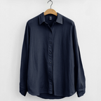 Men's Relaxed Fit Long Sleeve Linen Shirt - Breathable Casual Wear for Summer Navy