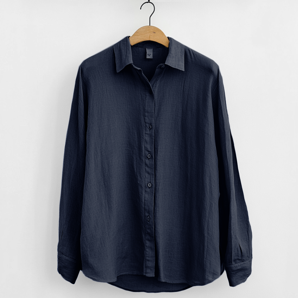 Men's Relaxed Fit Long Sleeve Linen Shirt - Breathable Casual Wear for Summer Navy