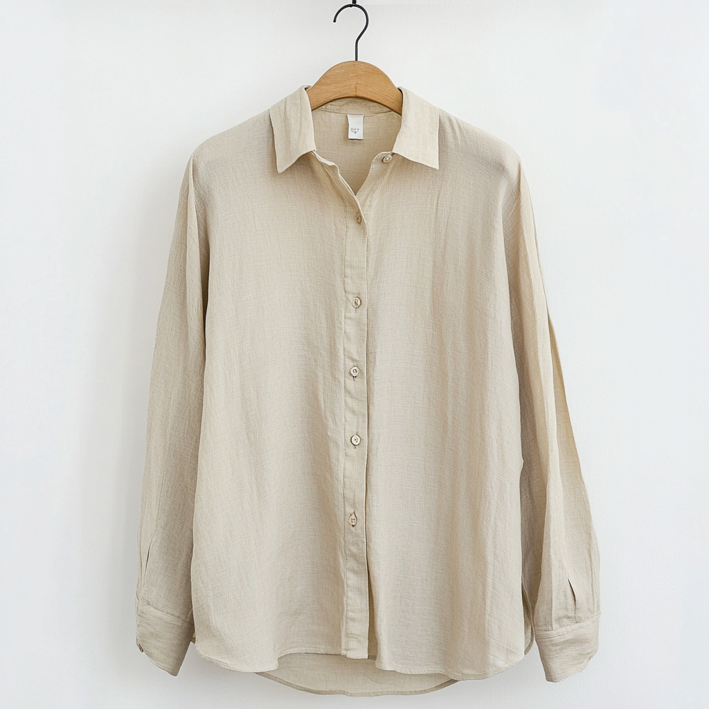 Men's Relaxed Fit Long Sleeve Linen Shirt - Breathable Casual Wear for Summer Beige
