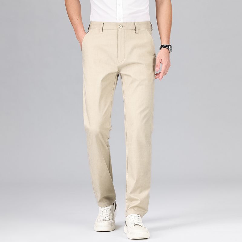 Men's Relaxed Fit Tencel Linen Blend Straight-Leg Trousers - Lightweight & Breathable for Summer Beige