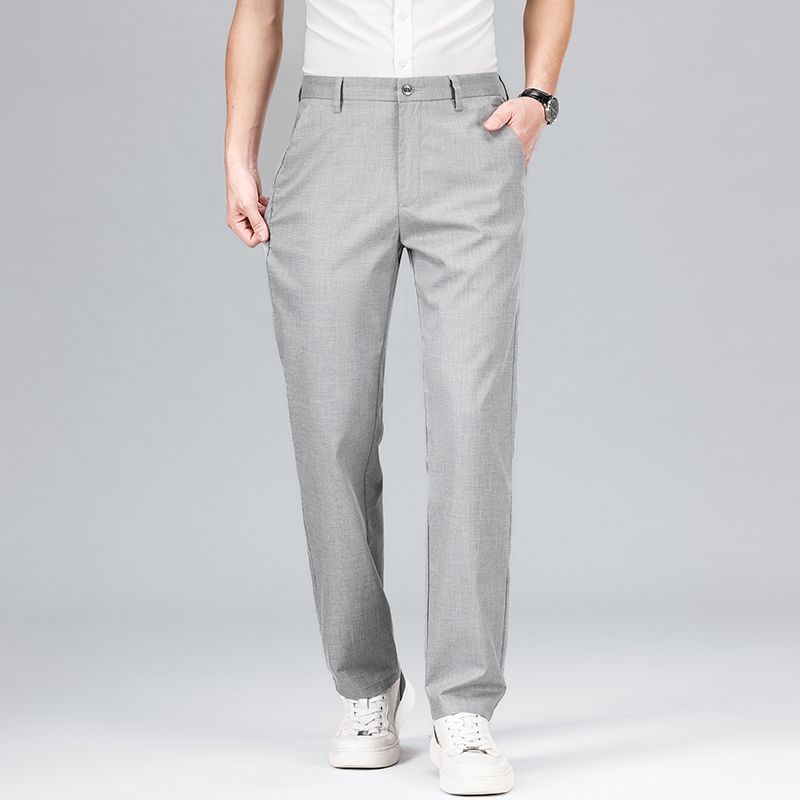 Men's Relaxed Fit Tencel Linen Blend Straight-Leg Trousers - Lightweight & Breathable for Summer Grey