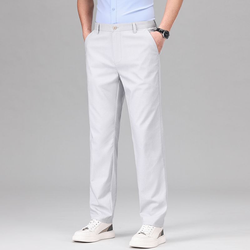 Men's Relaxed Fit Tencel Linen Blend Straight-Leg Trousers - Lightweight & Breathable for Summer Blue