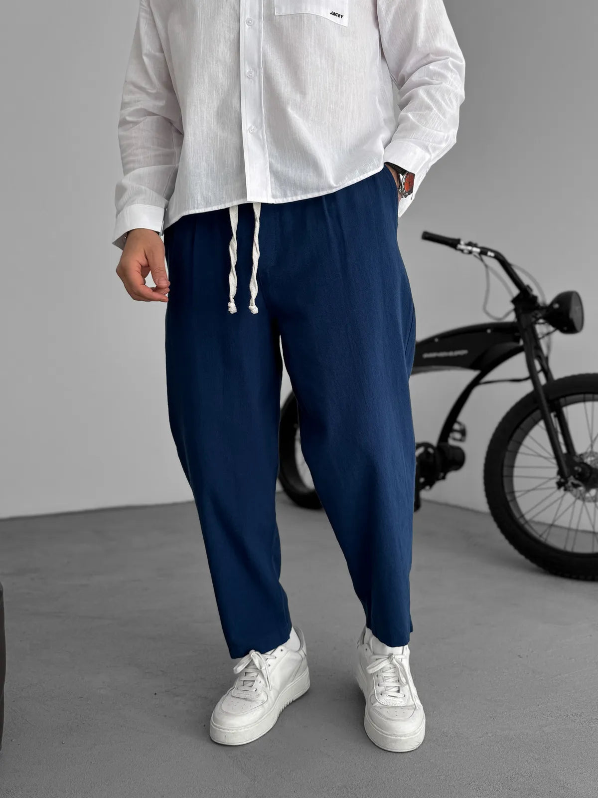 Men's Relaxed Linen Trousers – Lightweight Straight-Leg Summer Essentials Blue