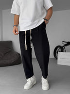 Men's Relaxed Linen Trousers – Lightweight Straight-Leg Summer Essentials Black