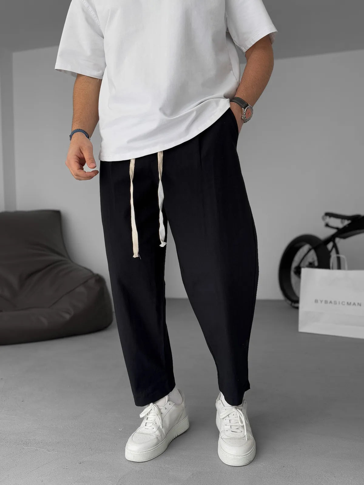 Men's Relaxed Linen Trousers – Lightweight Straight-Leg Summer Essentials Black