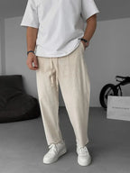 Men's Relaxed Linen Trousers – Lightweight Straight-Leg Summer Essentials Beige