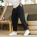 Men’s Relaxed Tapered Linen Trousers – Lightweight Summer Pants for Effortless Style Black