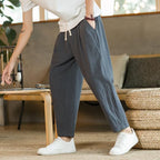 Men’s Relaxed Tapered Linen Trousers – Lightweight Summer Pants for Effortless Style Grey