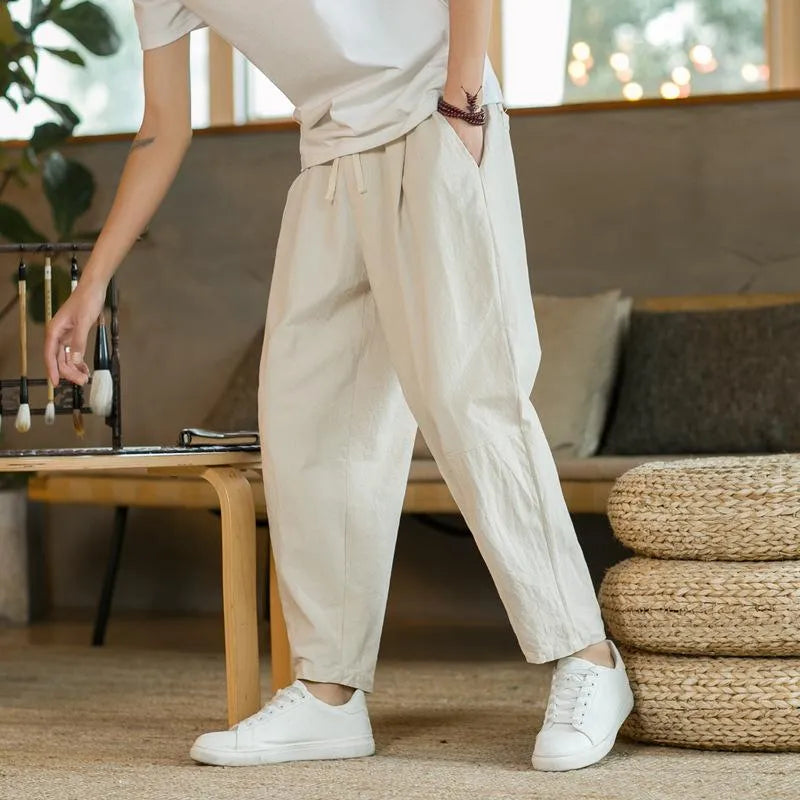 Men’s Relaxed Tapered Linen Trousers – Lightweight Summer Pants for Effortless Style Beige