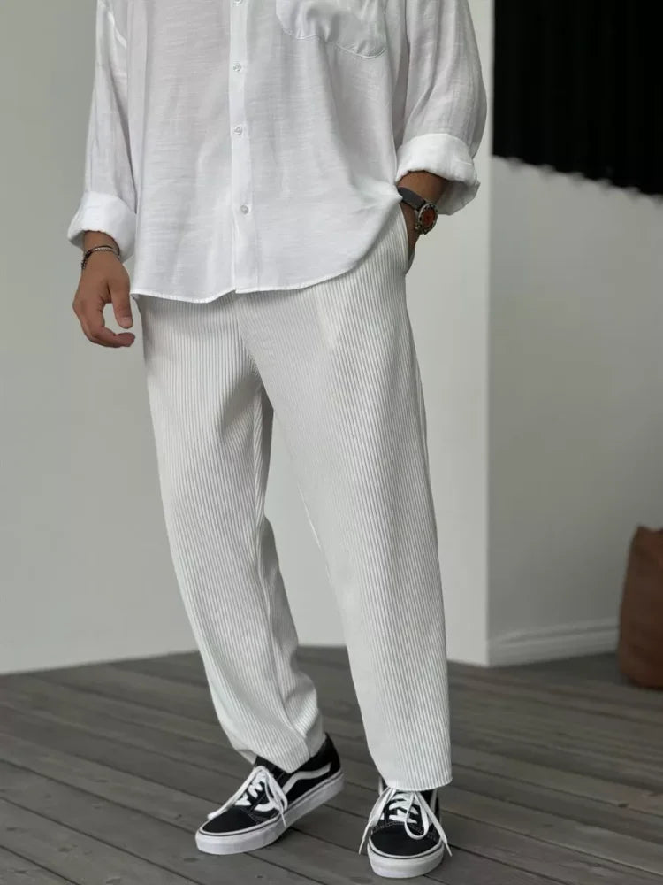 Men’s Ribbed Lounge Trousers – Soft Textured Relaxed Fit for Everyday Comfort White