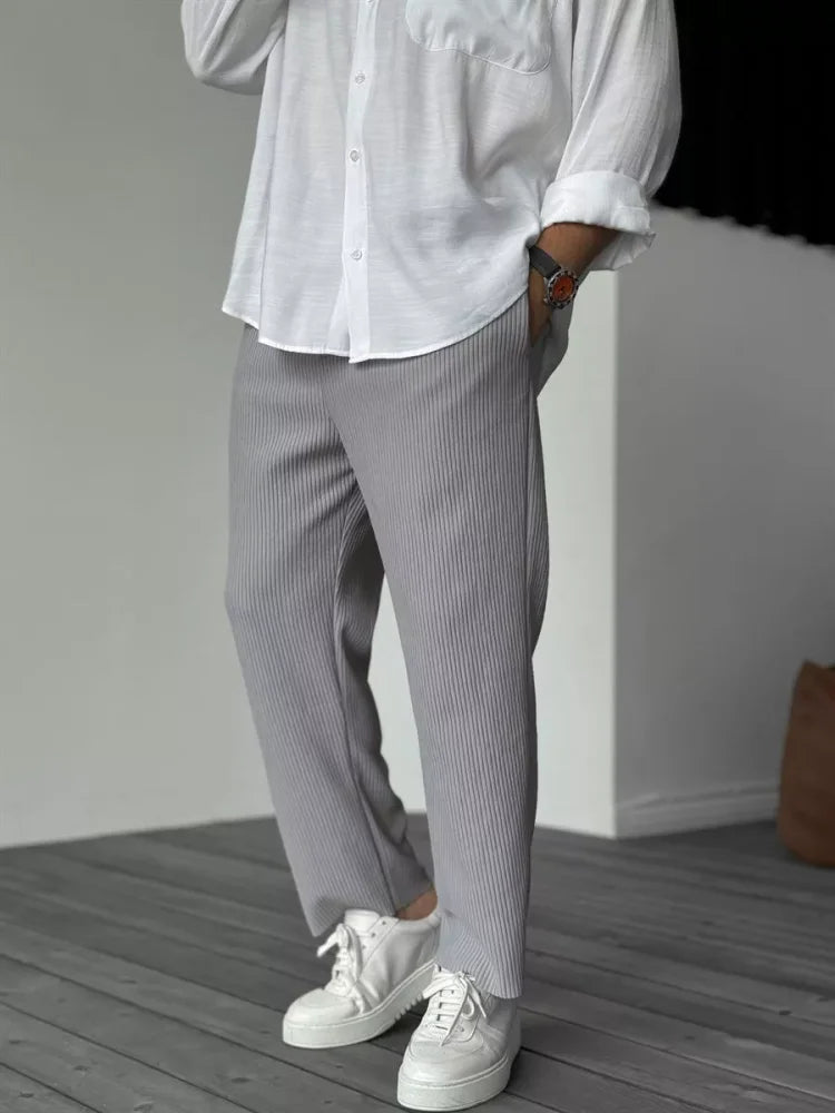 Men’s Ribbed Lounge Trousers – Soft Textured Relaxed Fit for Everyday Comfort Grey