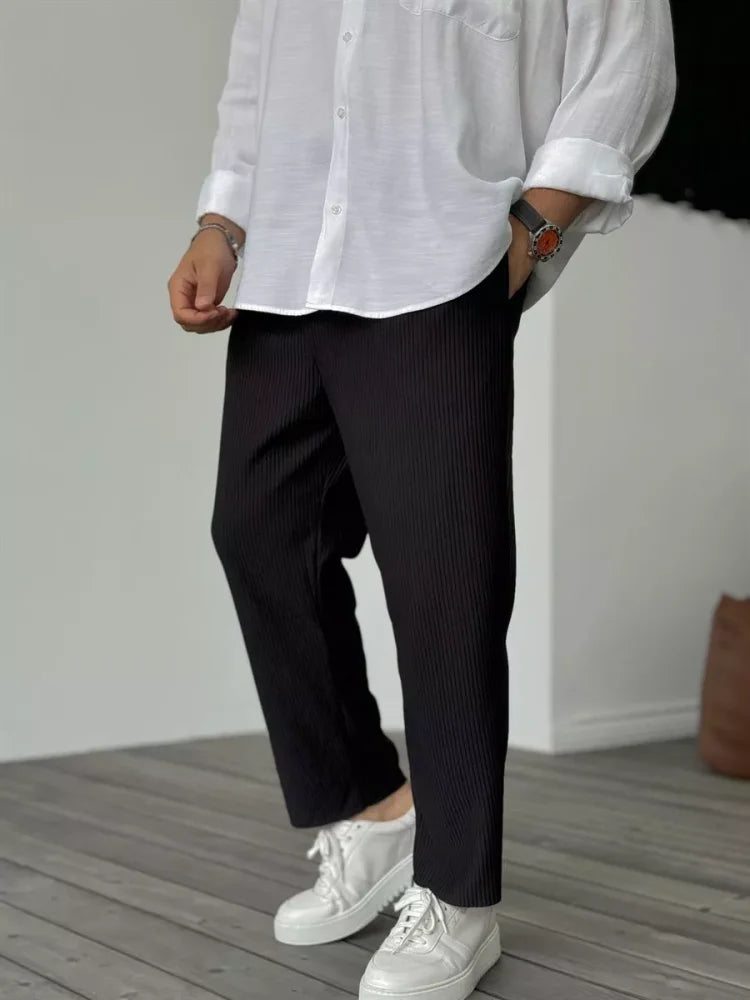 Men’s Ribbed Lounge Trousers – Soft Textured Relaxed Fit for Everyday Comfort Black