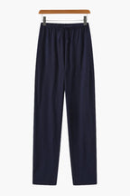 Men’s Slim Fit Linen Trousers – Lightweight Summer Drawstring Pants for Holiday & Everyday Wear Blue