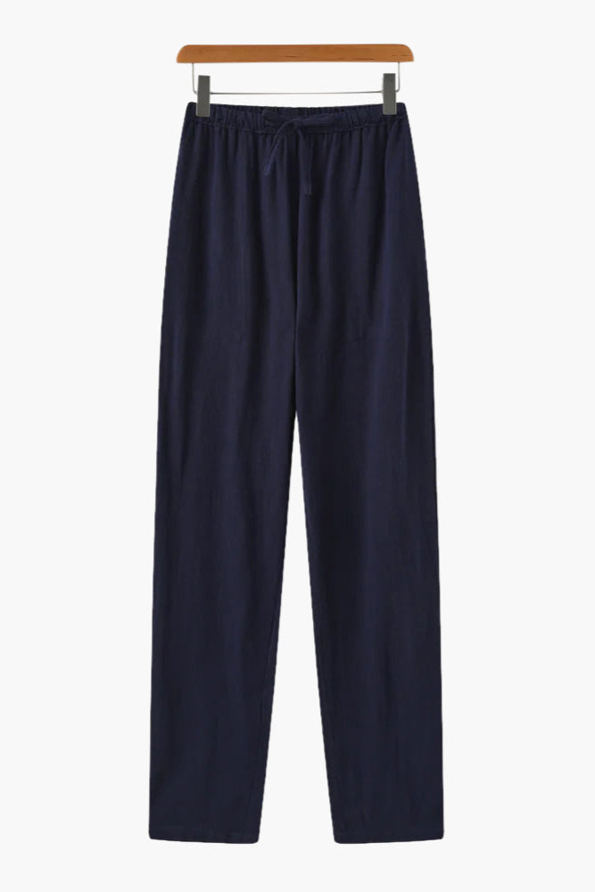 Men’s Slim Fit Linen Trousers – Lightweight Summer Drawstring Pants for Holiday & Everyday Wear Blue