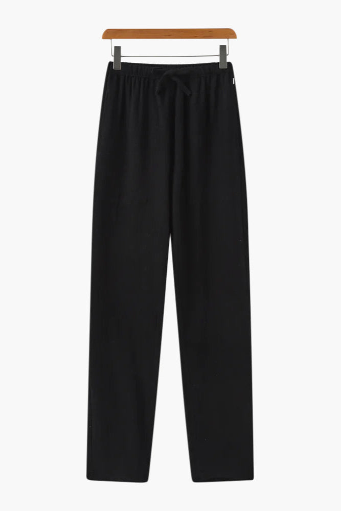 Men’s Slim Fit Linen Trousers – Lightweight Summer Drawstring Pants for Holiday & Everyday Wear Black