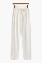 Men’s Slim Fit Linen Trousers – Lightweight Summer Drawstring Pants for Holiday & Everyday Wear White