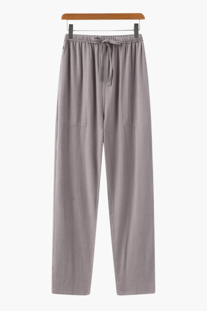 Men’s Slim Fit Linen Trousers – Lightweight Summer Drawstring Pants for Holiday & Everyday Wear Grey