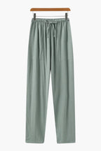 Men’s Slim Fit Linen Trousers – Lightweight Summer Drawstring Pants for Holiday & Everyday Wear Green