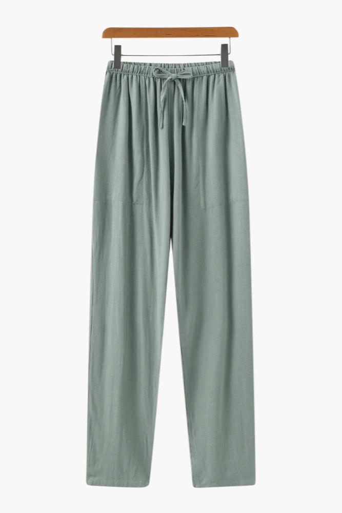 Men’s Slim Fit Linen Trousers – Lightweight Summer Drawstring Pants for Holiday & Everyday Wear Green