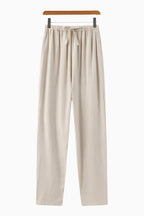 Men’s Slim Fit Linen Trousers – Lightweight Summer Drawstring Pants for Holiday & Everyday Wear Beige