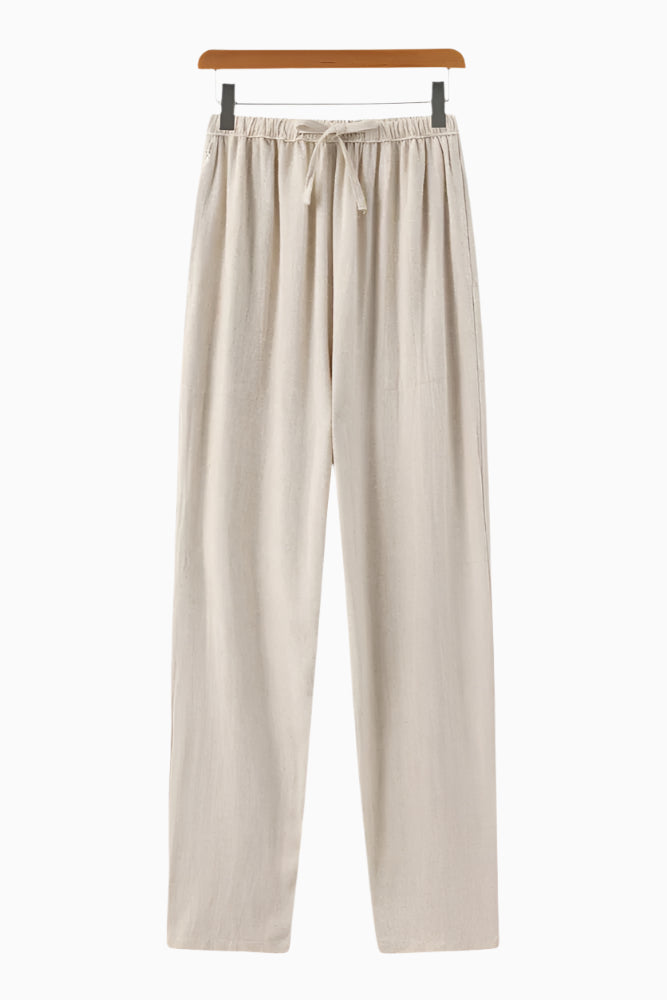 Men’s Slim Fit Linen Trousers – Lightweight Summer Drawstring Pants for Holiday & Everyday Wear Beige