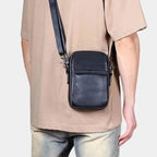 Men's Small Genuine Leather Crossbody Travel Shoulder Bag - Waterproof & Vintage