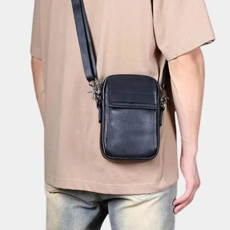 Men's Small Genuine Leather Crossbody Travel Shoulder Bag - Waterproof & Vintage