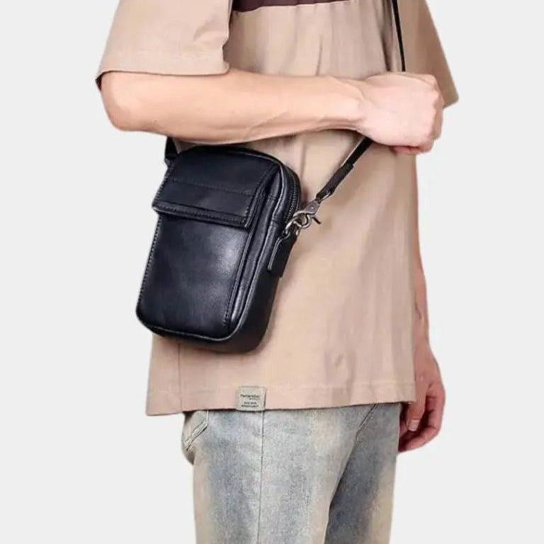 Men's Small Genuine Leather Crossbody Travel Shoulder Bag - Waterproof & Vintage