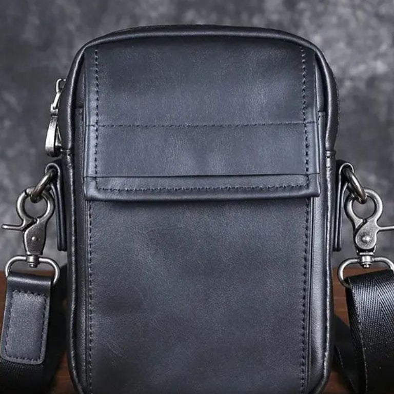 Men's Small Genuine Leather Crossbody Travel Shoulder Bag - Waterproof & Vintage