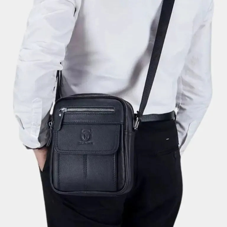 Men's Small Leather Crossbody Messenger Bag – Compact Shoulder Bag for Work & Travel