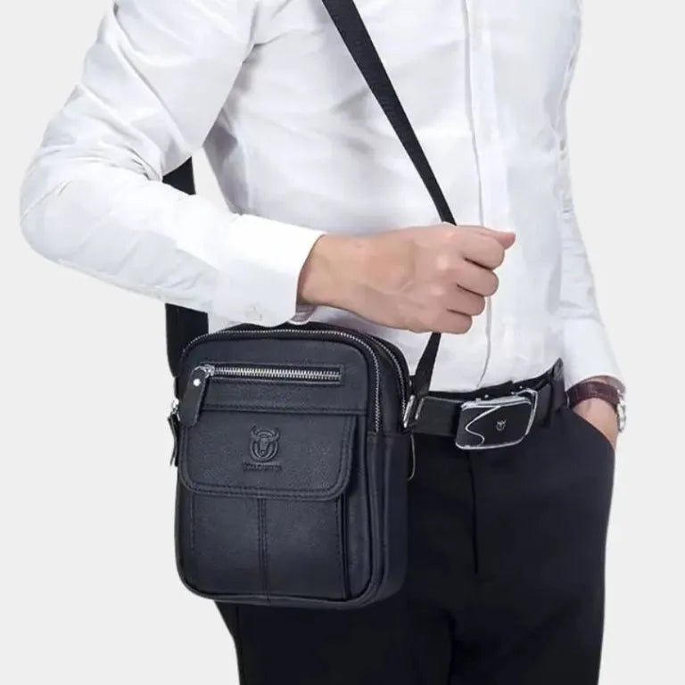 Men's Small Leather Crossbody Messenger Bag – Compact Shoulder Bag for Work & Travel
