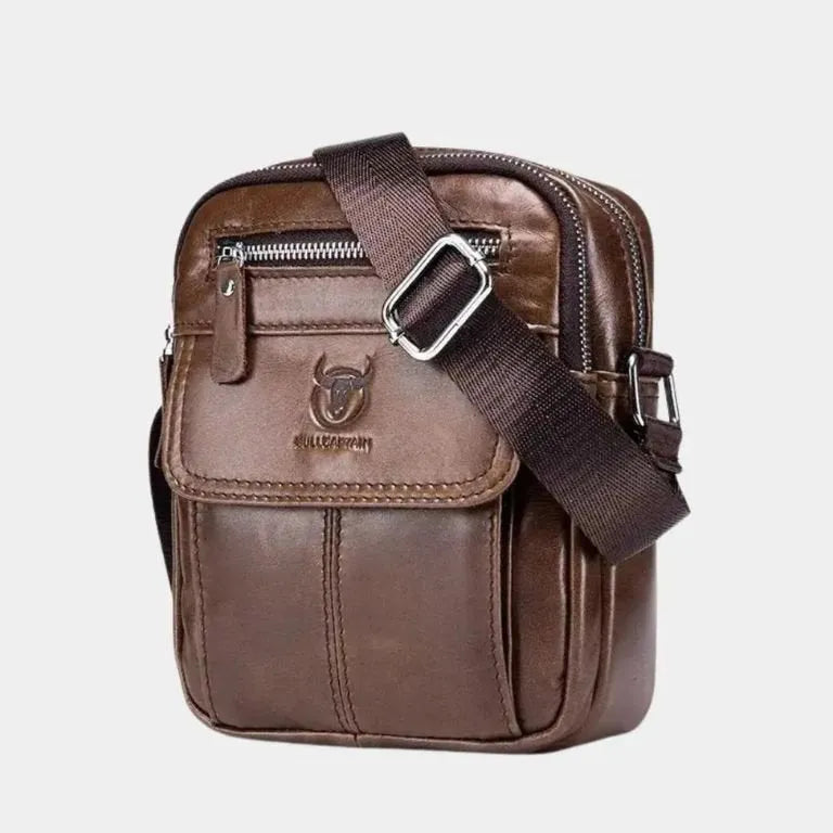 Men's Small Leather Crossbody Messenger Bag – Compact Shoulder Bag for Work & Travel Brown