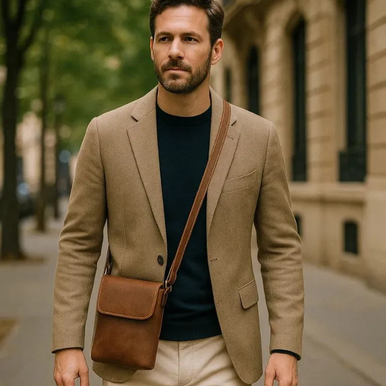 Men's Small Leather Crossbody Shoulder Bag – Minimalist Compact Bag for Everyday Use