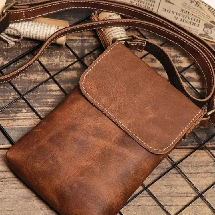 Men's Small Leather Crossbody Shoulder Bag – Minimalist Compact Bag for Everyday Use