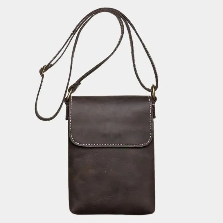 Men's Small Leather Crossbody Shoulder Bag – Minimalist Compact Bag for Everyday Use Coffee