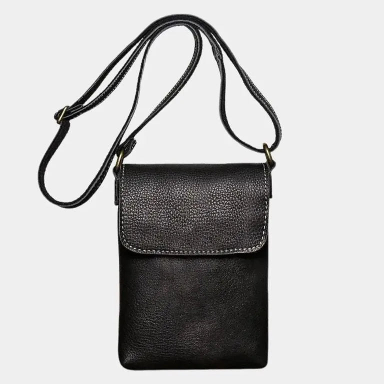 Men's Small Leather Crossbody Shoulder Bag – Minimalist Compact Bag for Everyday Use Black