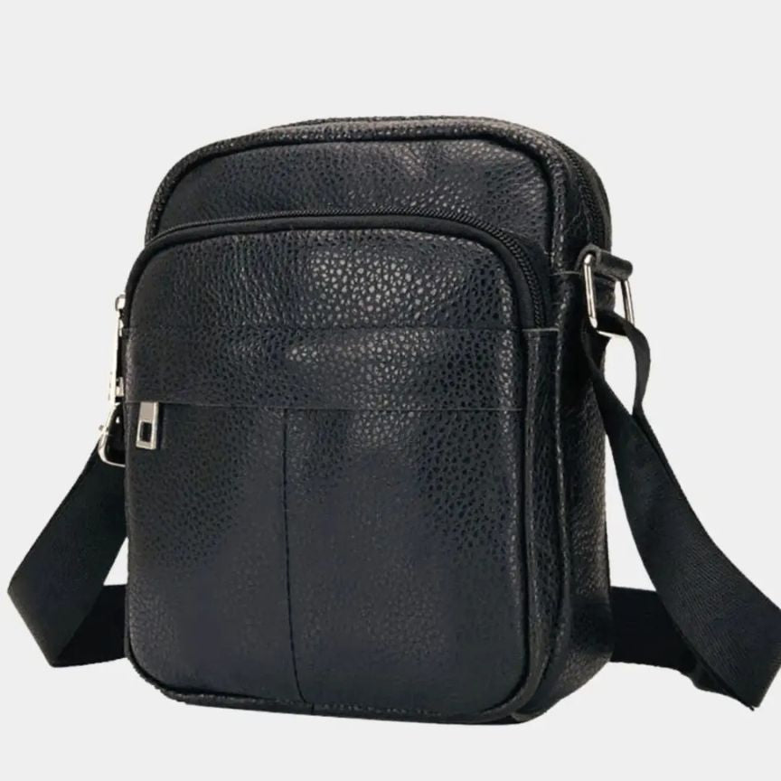 Men's Small Leather Crossbody Shoulder Bag – Travel Messenger Bag for Everyday Use Black