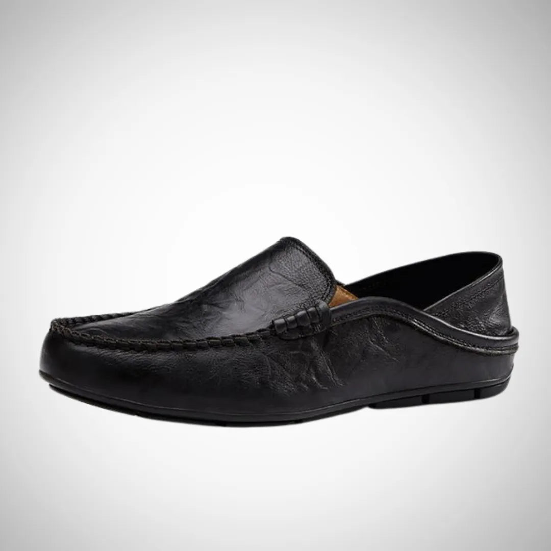Men's Spring Leather Loafer Moccasin Flats - Stylish, Comfortable Footwear Black